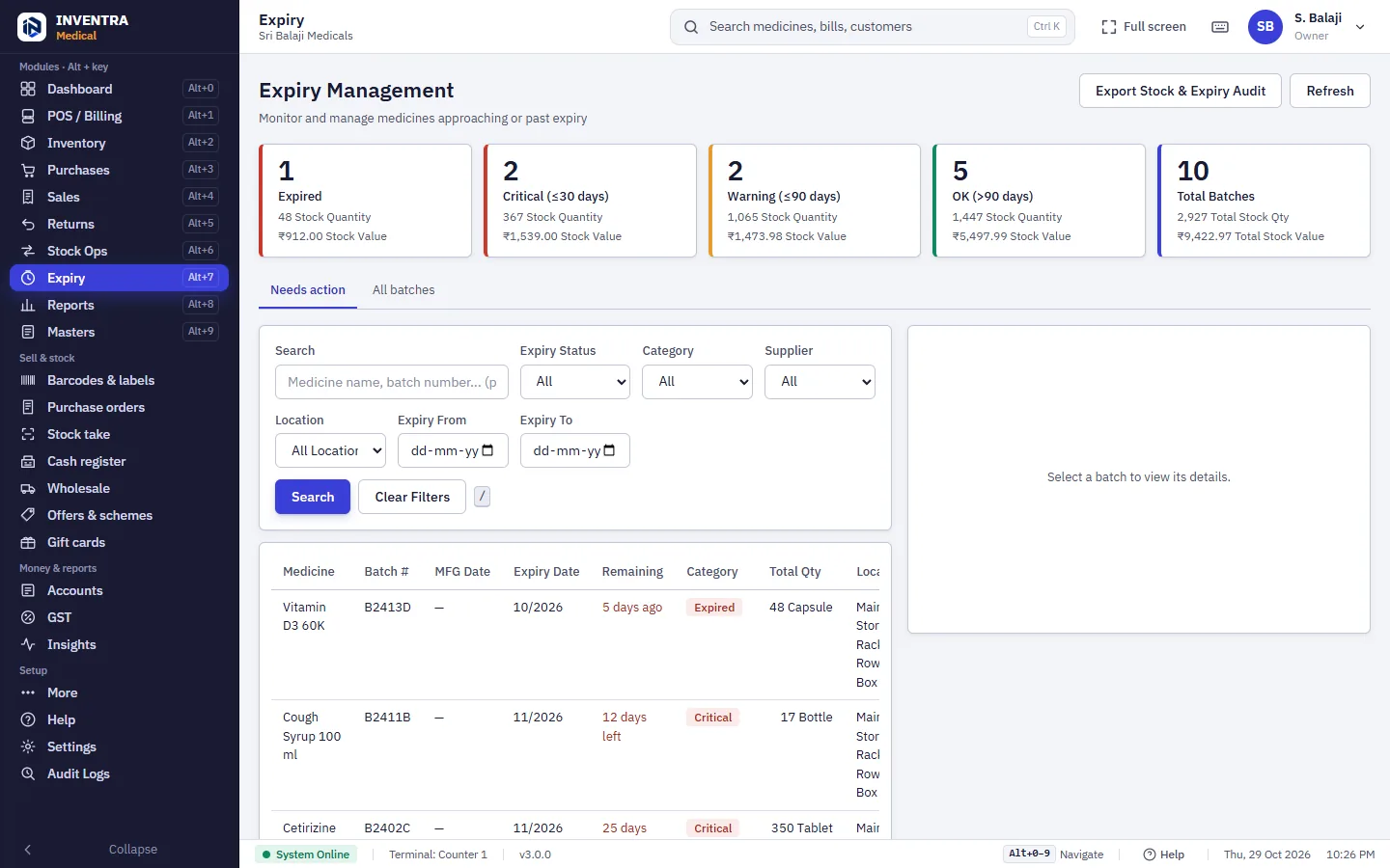 INVENTRA Medical — Expiry tracked for every batch